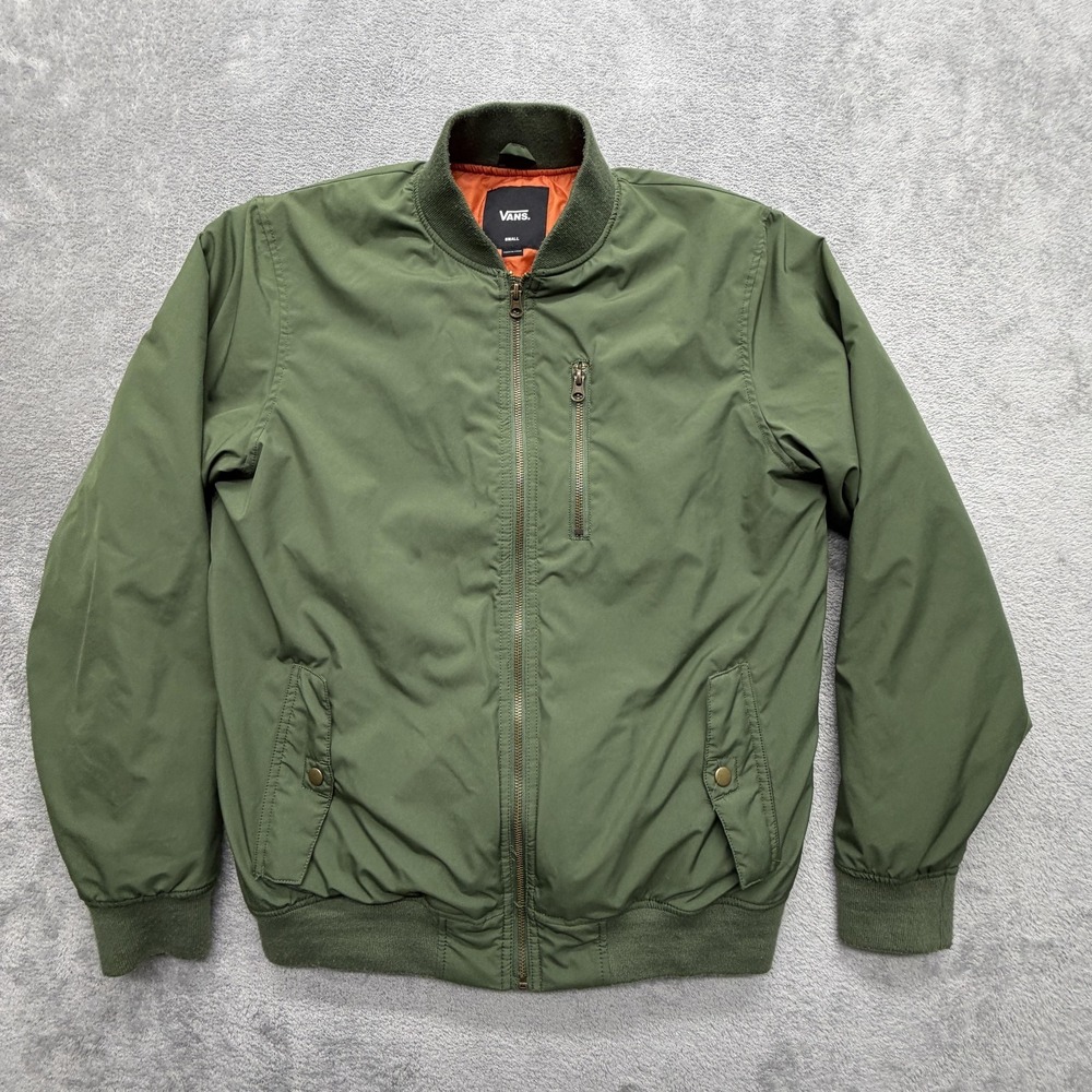 Vans Jacket Mens Small Green Bomber Quilted Insulated Lined Pockets Full Zip